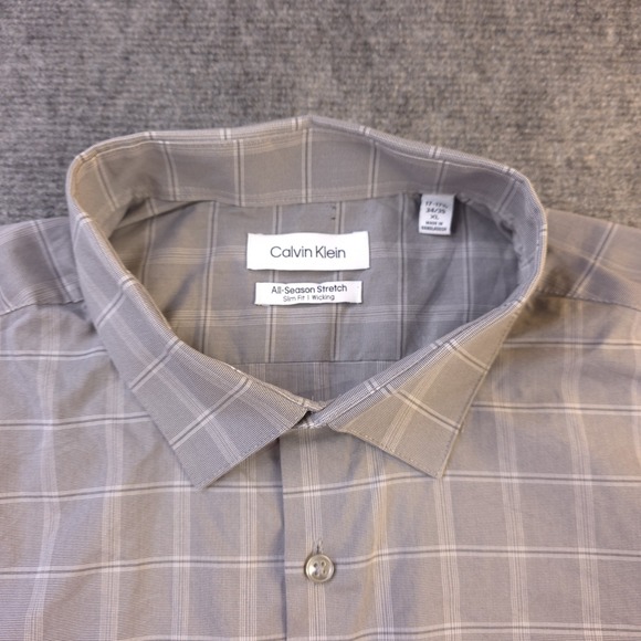 New Calvin Klein Shirt XL 17 17.5 34/35 All Season Stretch Gray Check - Picture 3 of 11